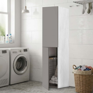2-Door Multipurpose Column Cabinet 40x182h cm with Laundry Basket – Gray/Gray