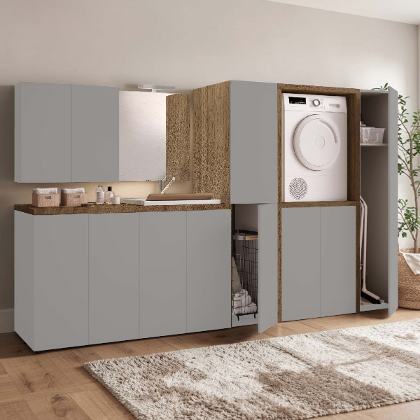 2-Door Multi-Purpose Wooden Laundry Cabinet 71x91h cm – Gray/Walnut