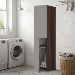2-Door Column Cabinet 40x182h cm with Laundry Cart – Gray/Coffee