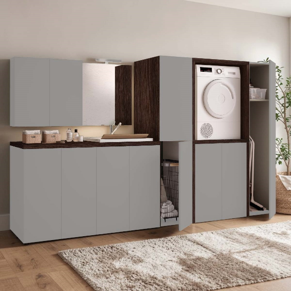 2-Door Multi-Purpose Wooden Laundry Cabinet 71x91h cm – Gray/Coffee