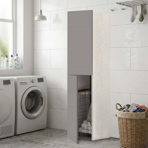 2-Door Column Cabinet 40x182h cm with Laundry Cart – Gray/Stone