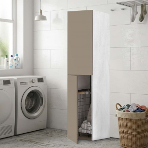 2-Door Laundry Column Cabinet 40x182h cm with Laundry Basket – Dove Gray/Gray