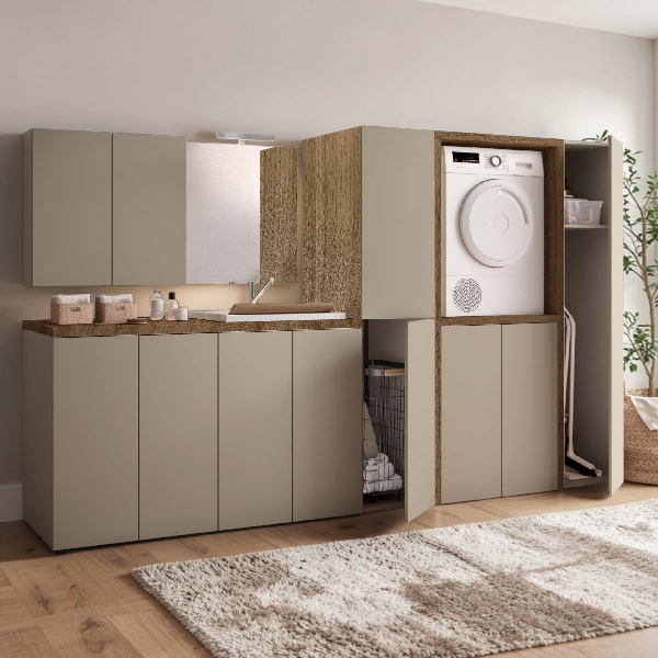 2-Door Wooden Laundry Cabinet 71x91h cm – Dove Gray/Walnut
