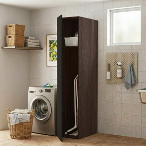 1-Door Wooden Broom Closet Column 40x182h cm – Graphite/Coffee
