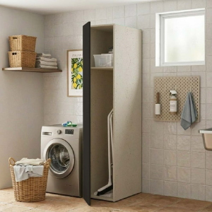 1-Door Wooden Broom Closet Column 40x182h cm – Graphite/Stone