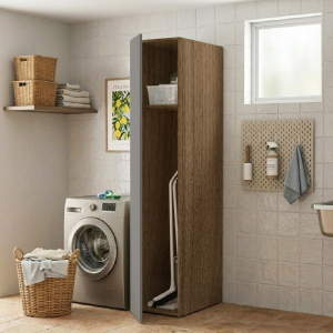 1-Door Wooden Laundry Broom Closet Column 40x182h cm – Gray/Walnut