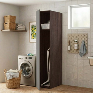1-Door Wooden Laundry Broom Closet Column 40x182h cm – Gray/Coffee