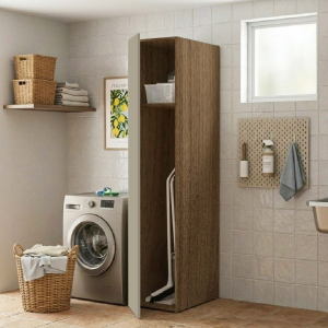 1-Door Wooden Laundry Broom Closet Column 40x182h cm – Dove Gray/Walnut