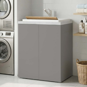 2-Door Wooden Laundry Cabinet 71x65h cm with Resin Sink – Gray/Gray