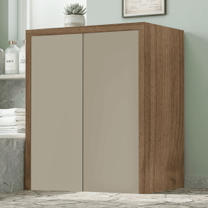 Meuble Machine à Laver de Buanderie à 2 Portes 79x91h cm – Gris Tourterelle/Noyer