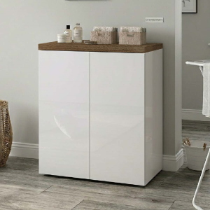 Modern 2-Door Wooden Laundry Cabinet 71x91h cm – White/Walnut