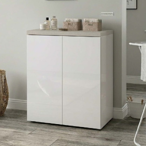 Space-Saving 2-Door Wooden Laundry Cabinet 71x91h cm – White/Stone