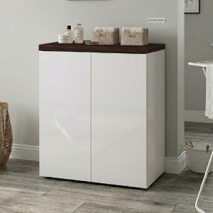 Modern 2-Door Wooden Laundry Cabinet 71x91h cm – White/Coffee