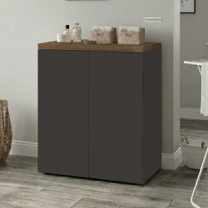 2-Door Multi-Purpose Wooden Laundry Cabinet 71x91h cm – Graphite/Walnut