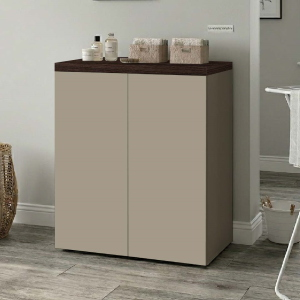Matte Taupe and Coffee Elm Two-Tone Laundry Base Cabinet H91x71 cm - With Shelf