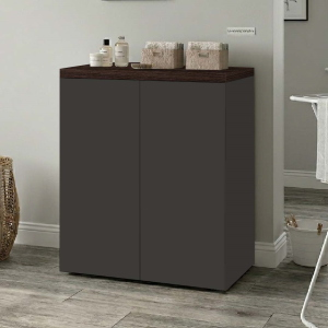 Space-Saving 2-Door Wooden Laundry Cabinet 71x91h cm – Graphite/Coffee