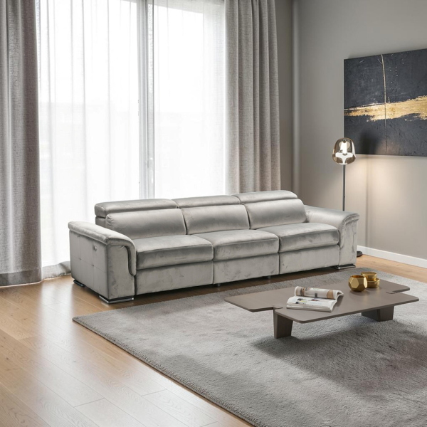 Divano 3 Posti Velluto Boston 210x97 cm 2 Sedute Recliner Silver 