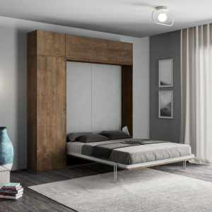 Letto matrimoniale a scomparsa 160 cm con mobili Noce KENTARO