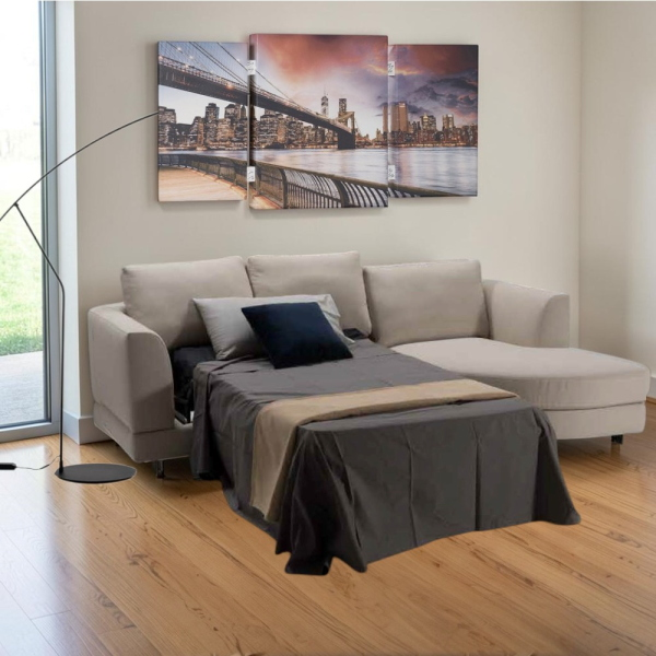 Divano Letto Angolare Linz 271x165 tessuto antimacchia Beige