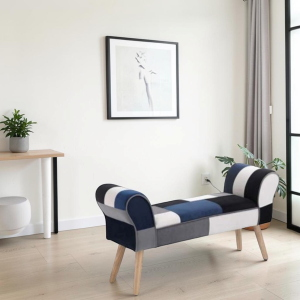 CAROLINA banquette avec accoudoirs en tissu patchwork bleu