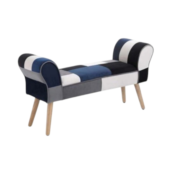 CAROLINA banquette avec accoudoirs en tissu patchwork bleu