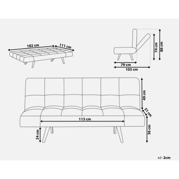 Canapé-lit convertible 3 places en tissu patchwork 180 cm