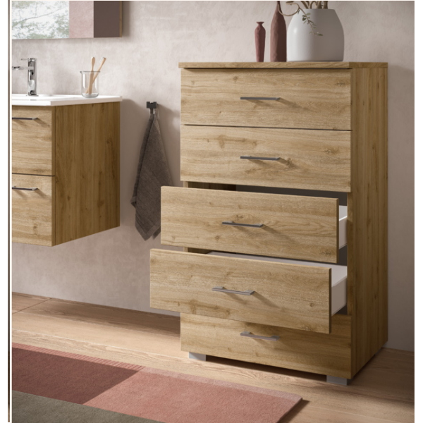 Kommode mit 5 Schubladen aus Holz 61x44 cm Eiche