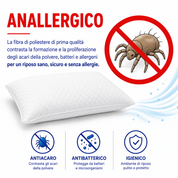 Guanciale Ortopedico Cuscino 75x45 cm Anallergico Traspirante Cotone Bianco