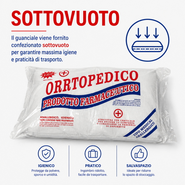 Guanciale Ortopedico Cuscino 75x45 cm Anallergico Traspirante Cotone Bianco