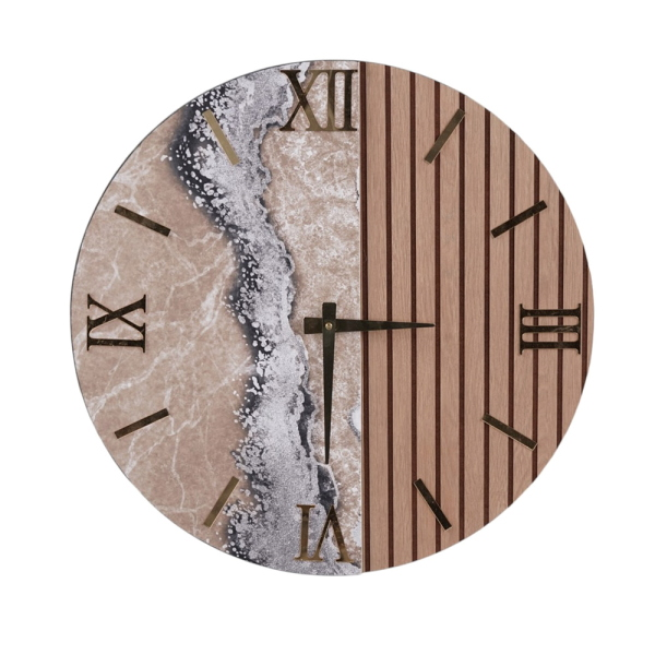 Orologio da Muro 60 cm in Legno cannettato e Marmo design 