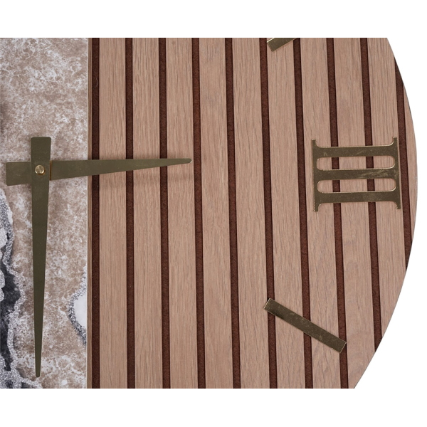 Orologio da Muro 60 cm in Legno cannettato e Marmo design 