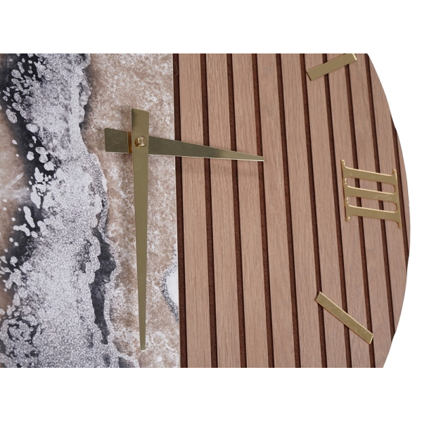 Orologio da Muro 60 cm in Legno cannettato e Marmo design 