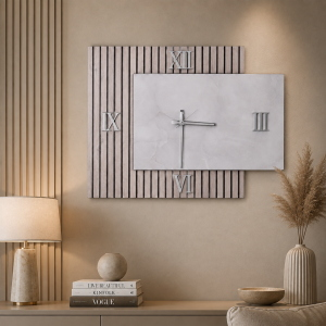 Orologio da Parete 72x58 cm Cannettato Tortora e Marmo