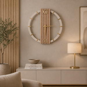 Orologio Tondo da Parete 60 cm in legno Noce cannettato