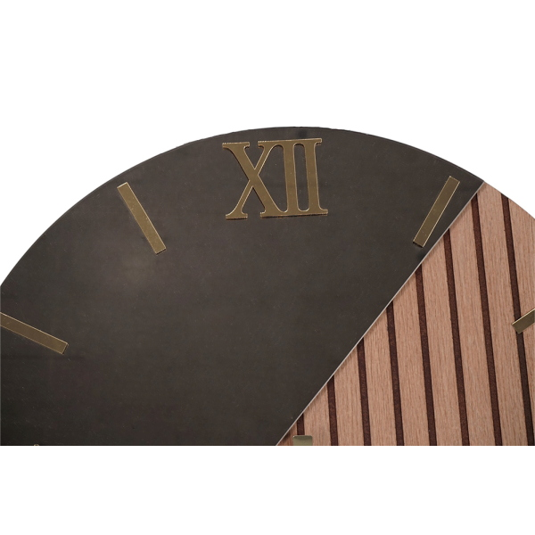 Horloge Murale Ronde 60 cm Noyer Cannelé, Marbre et Miroir