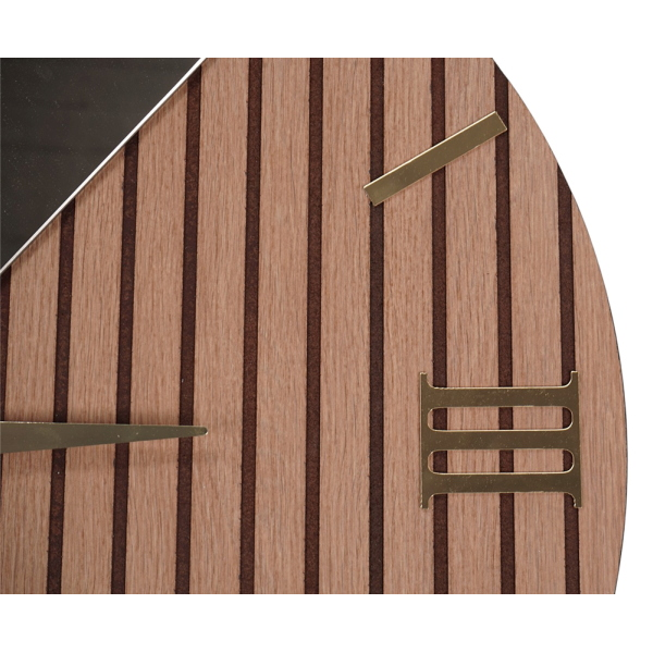 Horloge Murale Ronde 60 cm Noyer Cannelé, Marbre et Miroir
