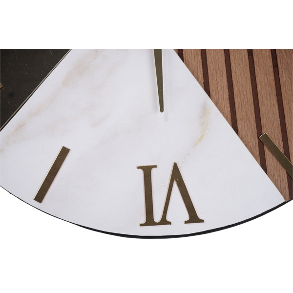 Horloge Murale Ronde 60 cm Noyer Cannelé, Marbre et Miroir