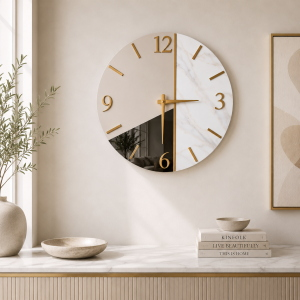 Orologio da Parete Tondo 60 cm Specchio e Marmo