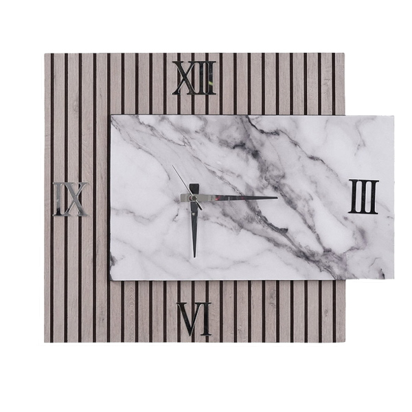 Horloge 72x58 cm en Bois Cannelé Taupe et Marbre