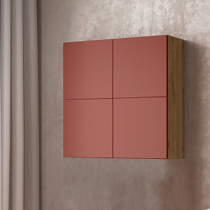 Meuble Haut CUBOTTO 71x71 cm 4 Portes PUSH&PULL Terre de Sienne/Chêne Naturel