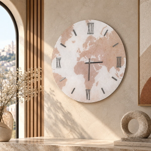 Orologio rotondo in vetro temperato con mappamondo Rosa D65 cm -  CALIN