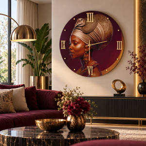Runde Wanduhr 65 cm aus gehärtetem Glas mit goldenen Details
