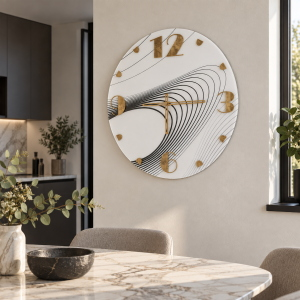 Horloge murale ronde VORTE Ø 65 cm - Verre blanc et design noir