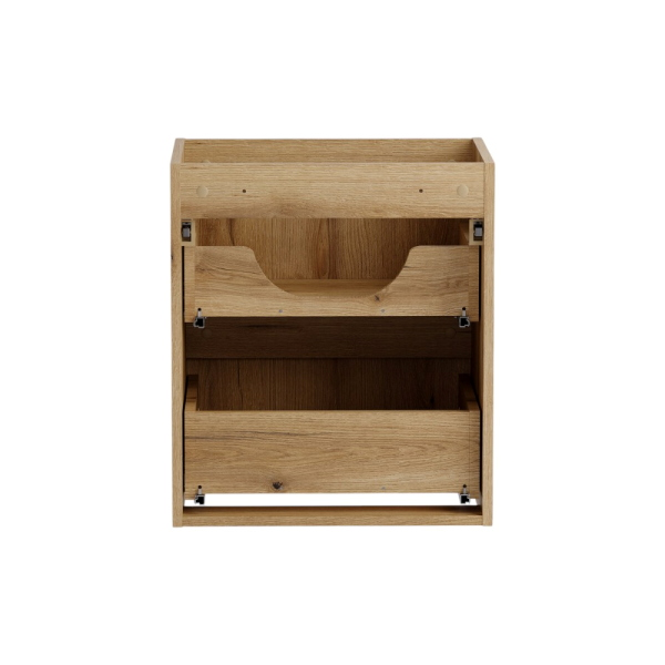 Meuble de Salle de Bain 50 cm 2 Tiroirs en Chêne et Lavabo en Céramique Blanche