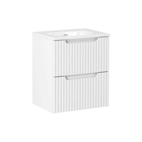 Meuble de Salle de Bain Suspendu Blanc 50 cm 2 Tiroirs avec Lavabo