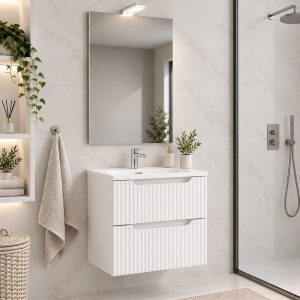 Meuble de Salle de Bain Suspendu Blanc 50 cm 2 Tiroirs avec Lavabo