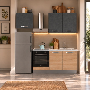Cucina Lineare 210 cm Rovere e Antracite Senza Elettrodomestici