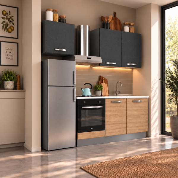 Cucina Lineare 210 cm Rovere e Antracite Senza Elettrodomestici