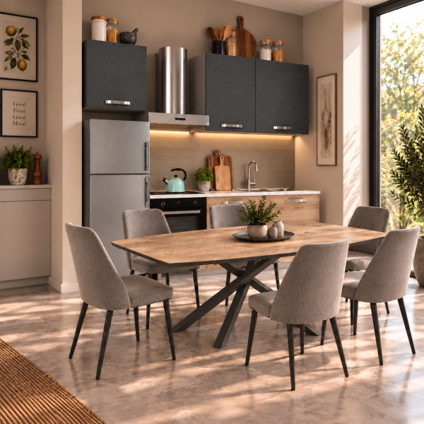Cucina Lineare 210 cm Rovere e Antracite Senza Elettrodomestici