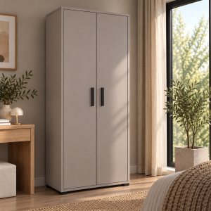 Armoire à deux portes tourterelle en bois large 70cm